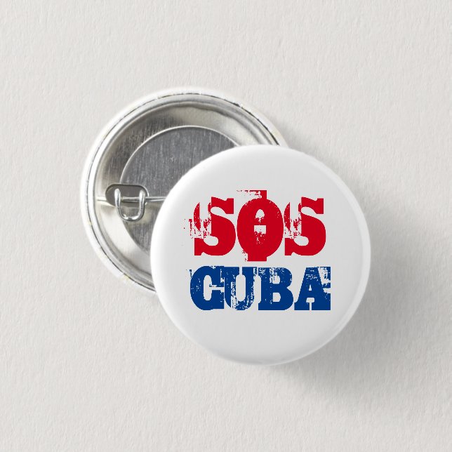 Free Cuba SOS Cuba red white blue 1 Inch Round Button (Front & Back)