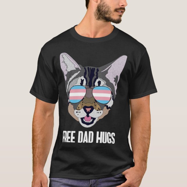 Free Dad Hugs  Funny Cat Trans Pride Pullover Hood (Front)