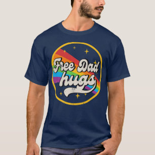 Free Dad Hugs LGBT Pride Ally Rainbow Flag Retro V T-Shirt