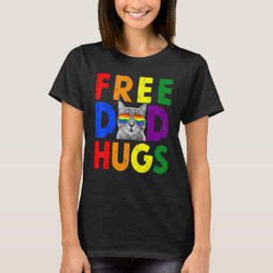 Free Dad Hugs Purride Proud Ally Cat Rainbow Flag  T-Shirt