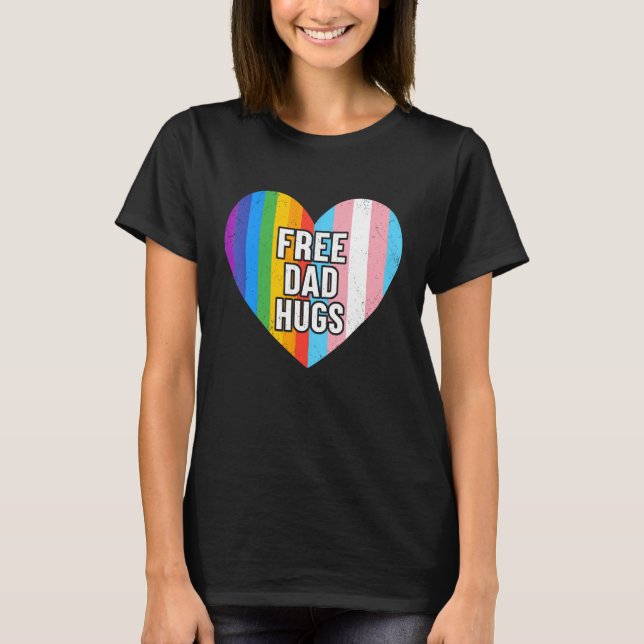 Free Dad Hugs Rainbow Heart Lgbt Pride Month T-Shirt (Front)