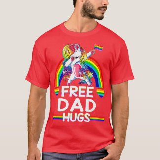 Free Dad Hugs  Unicorn LGBT Pride Rainbow Father   T-Shirt