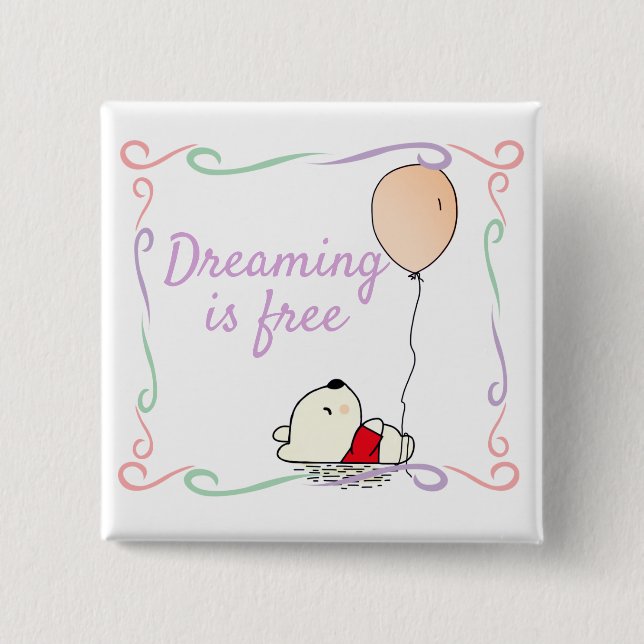 Free Dreams Bear with Balloons 2 Inch Square Button (Front)