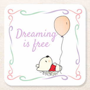 Free Dreams Bear with Balloons Square Paper Coaster