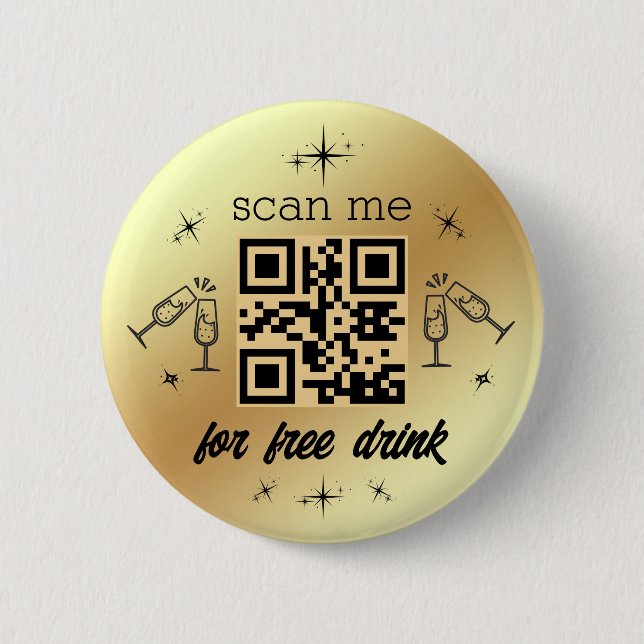 free drink qr code gold metallic stylish  2 inch round button (Front)