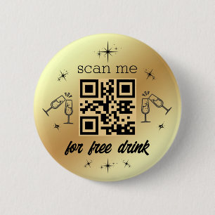 free drink qr code gold metallic stylish 2 inch round button