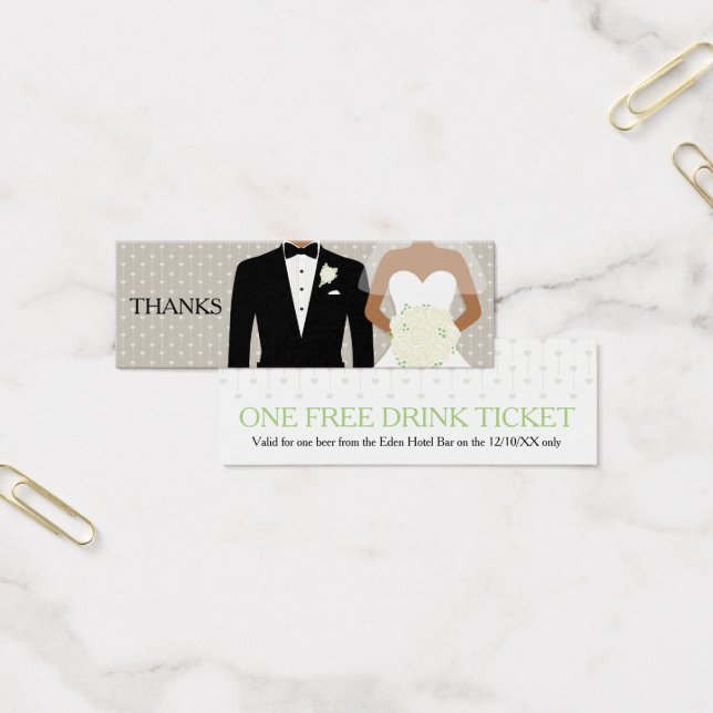 Free drink wedding voucher card white roses hearts (Office)