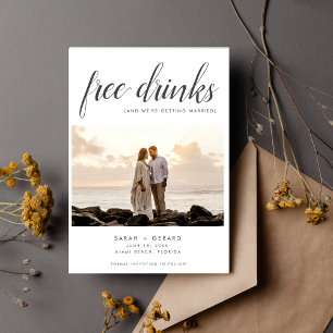 Free Drinks Beach Destination Wedding Photo  Save The Date