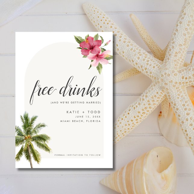 Free Drinks Beach Destination Wedding Photo  Save The Date (Free Drinks Beach Destination Wedding Photo Save The Date)