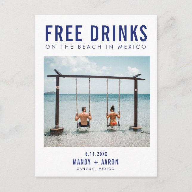 Free Drinks Cancun Mexico Save the Date  Announcement Postcard (Front)