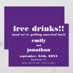Free Drinks Casual Purple Wedding Save The Date