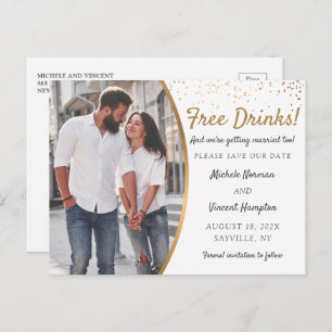 Free Drinks! Casual Save The Date with Photo Postcard
