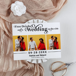 Free Drinks Casual Wedding Save The Date 3 Photo Postcard