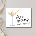 Free Drinks Champagne Glass Wedding Save the Date Announcement Postcard<br><div class="desc">Toast to your love story with our Free Drinks Champagne Glass Wedding Save the Date! This chic design features an eye-catching champagne glass, complete with a sparkling ring, and the playful phrase "Free Drinks (and We're Getting Married)" elegantly displayed on the front. It perfectly captures the joy and excitement of...</div>