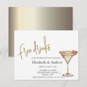 Free Drinks,Chic Champagne Glass Heart Invitation
