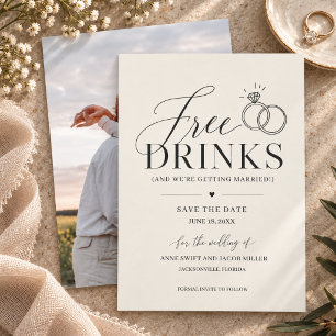 Free Drinks Elegant Wedding Photo Save the Date