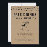 Free Drinks Funny Adult Birthday Party Invitation<br><div class="desc">Free Drinks (And a Birthday!) Funny invitation wording for a fun birthday party. The wine and beer toast artwork is hand-drawn on a wonderfully rustic kraft background. Coordinating RSVP, Details, Registry, Thank You cards and other items are available in the 'Rustic Brewery / Winery Line Art' Collection within my store....</div>