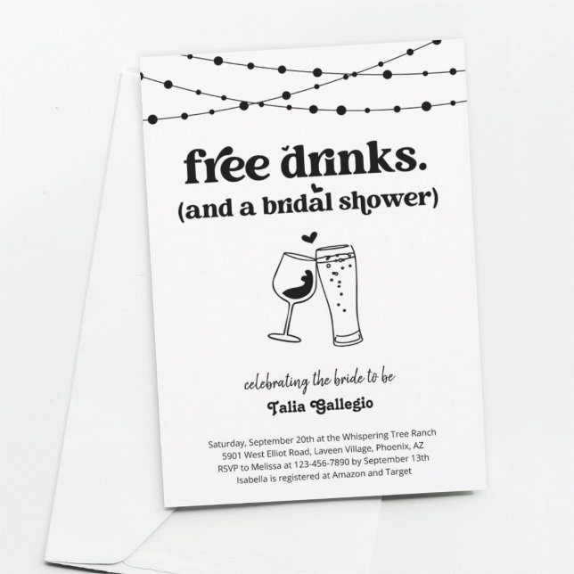 Free Drinks Funny Bridal Wedding Shower Invitation (Creator Uploaded)