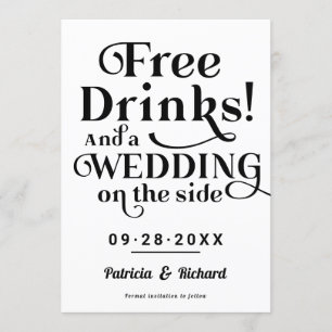 Free Drinks Funny Casual Wedding Save The Date Invitation