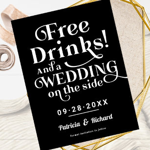Free Drinks Funny Casual Wedding Save The Date Postcard