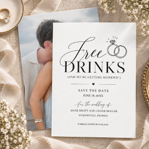 Free Drinks Funny Elegant Wedding Save the Date