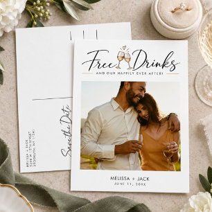 Free Drinks Funny Photo Wedding Save the Date Announcement Postcard