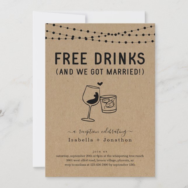 Free Drinks Funny Reception Only Invitation (Front)