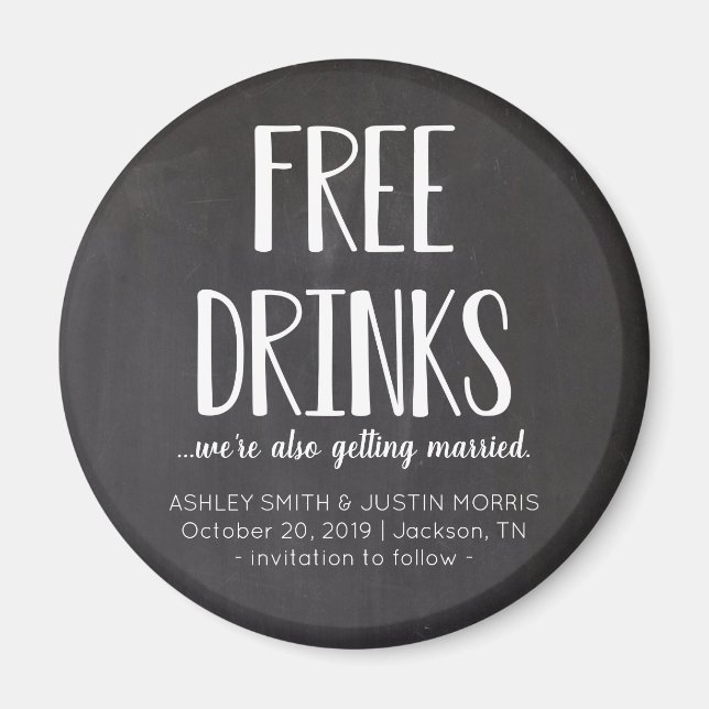 Free Drinks Funny Save the Date Magnets (Front)