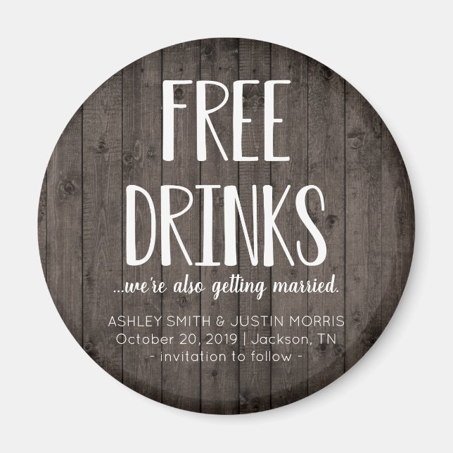 Free Drinks Funny Save the Date Magnets (Front)