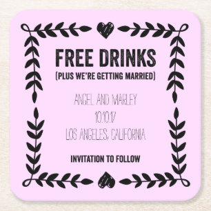 Free Drinks Getting Married Save the Date Coaster