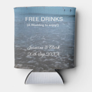 Free drinks save the date beach wedding add name can cooler