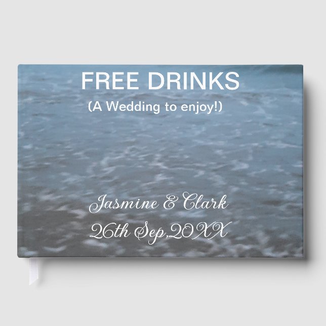 Free drinks save the date beach wedding add name  guest book (Front)