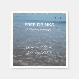 Free drinks save the date beach wedding add name  napkin