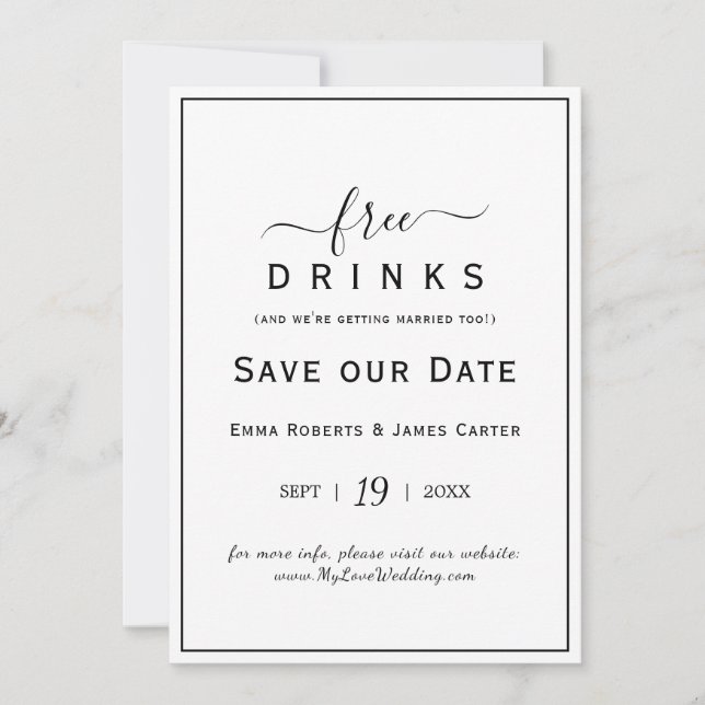 Free Drinks Save the Date Card (Front)