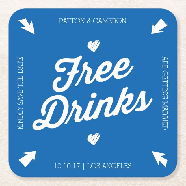 Free Drinks Save the Date Coaster (Front)