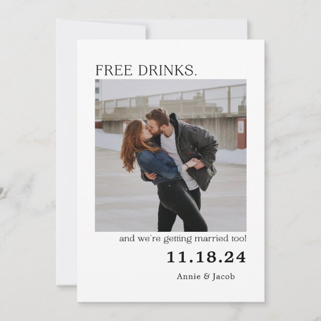 Free Drinks  Save the Date Invitation (Front)