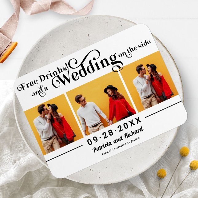 Free Drinks Wedding Save The Date 3 Photo Magnet (Creator Uploaded)