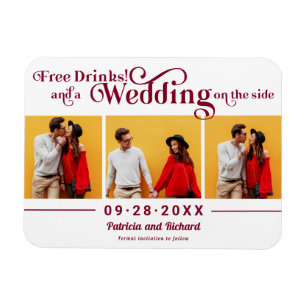 Free Drinks Wedding Save The Date 3 Photo Magnet