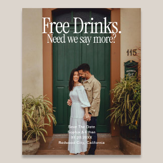Free DrinksRetro Photo Wedding Save The Date Flyer