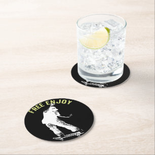 Free Enjoy Retro Urban Skateboarding Round Paper Coaster