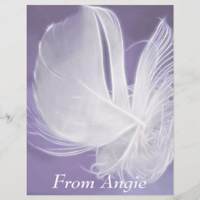 Free Falling feather on purple background (Front)