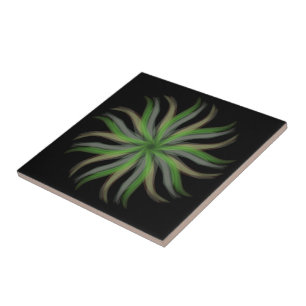 Free Flowing Floral Green Grey Brown Leaves Art Tile
