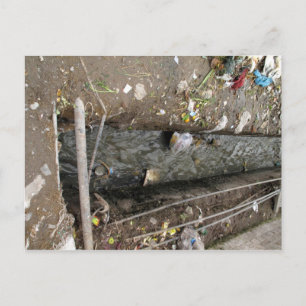 Free flowing sewage drain postcard
