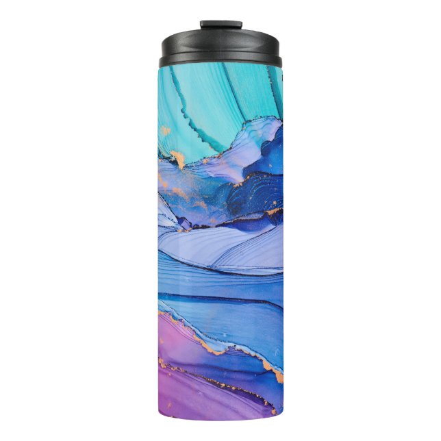 Free-flowing textures, luxury abstract art. thermal tumbler (Front)
