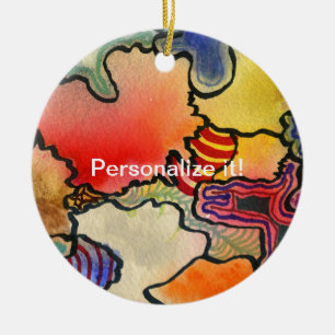 Free form abstract col & warm colour cells art ceramic ornament