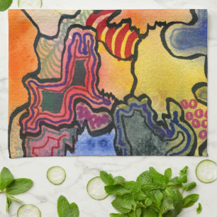 Free form abstract cool & hot colour cells art kitchen towel