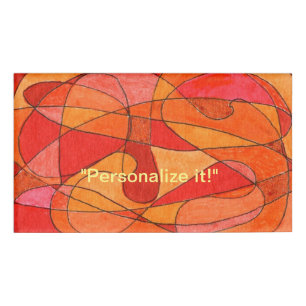 Free form organic design in red, orange & pink name tag