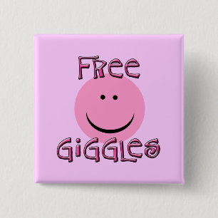 Free Giggles with Happy Face in Pink 2 Inch Square Button