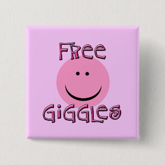 Free Giggles with Happy Face in Pink 2 Inch Square Button