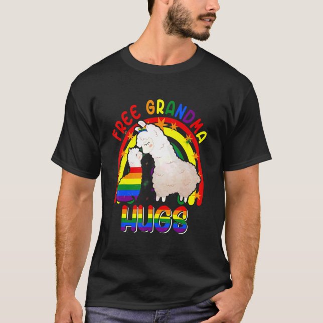 Free Grandma Hugs Two Llamas Proud Lgbt Rainbow Fa T-Shirt (Front)
